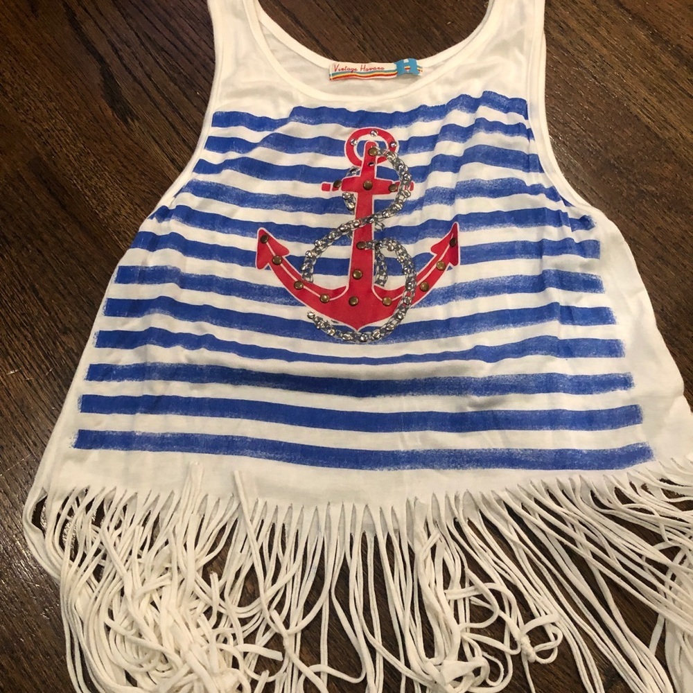 Vintage Havana anchor fringed crop shirt ⚓️❤️⚓️❤️💙 M